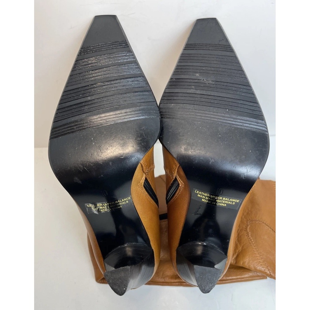 Vintage Wild Orchid Cognac Leather Wavy Patch Stitch Knee High Boots Y2K Size 10 - Picture 12 of 15